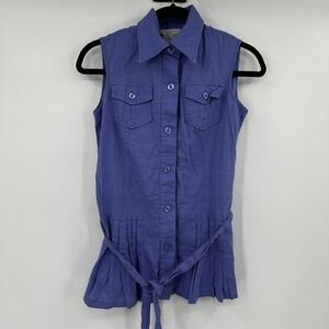 Sandro Sportswear Periwinkle Linen Blend Sleeveless Peplum Button Down Top Small